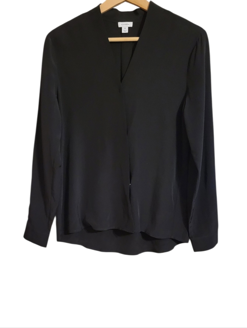 Cuyana Black Silk Long Sleeve Surplice Blouse